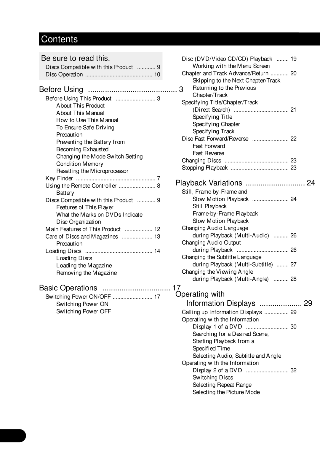 Pioneer XDV-P90 owner manual Contents 