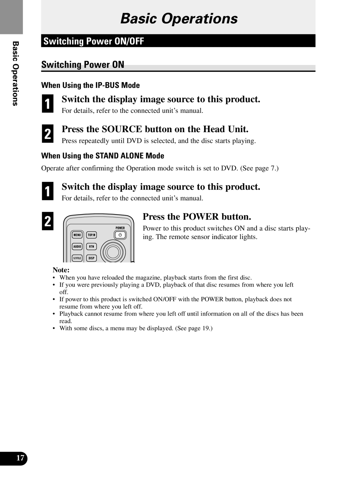 Pioneer XDV-P9II owner manual Basic Operations, Switching Power ON/OFF, Switching Power on 