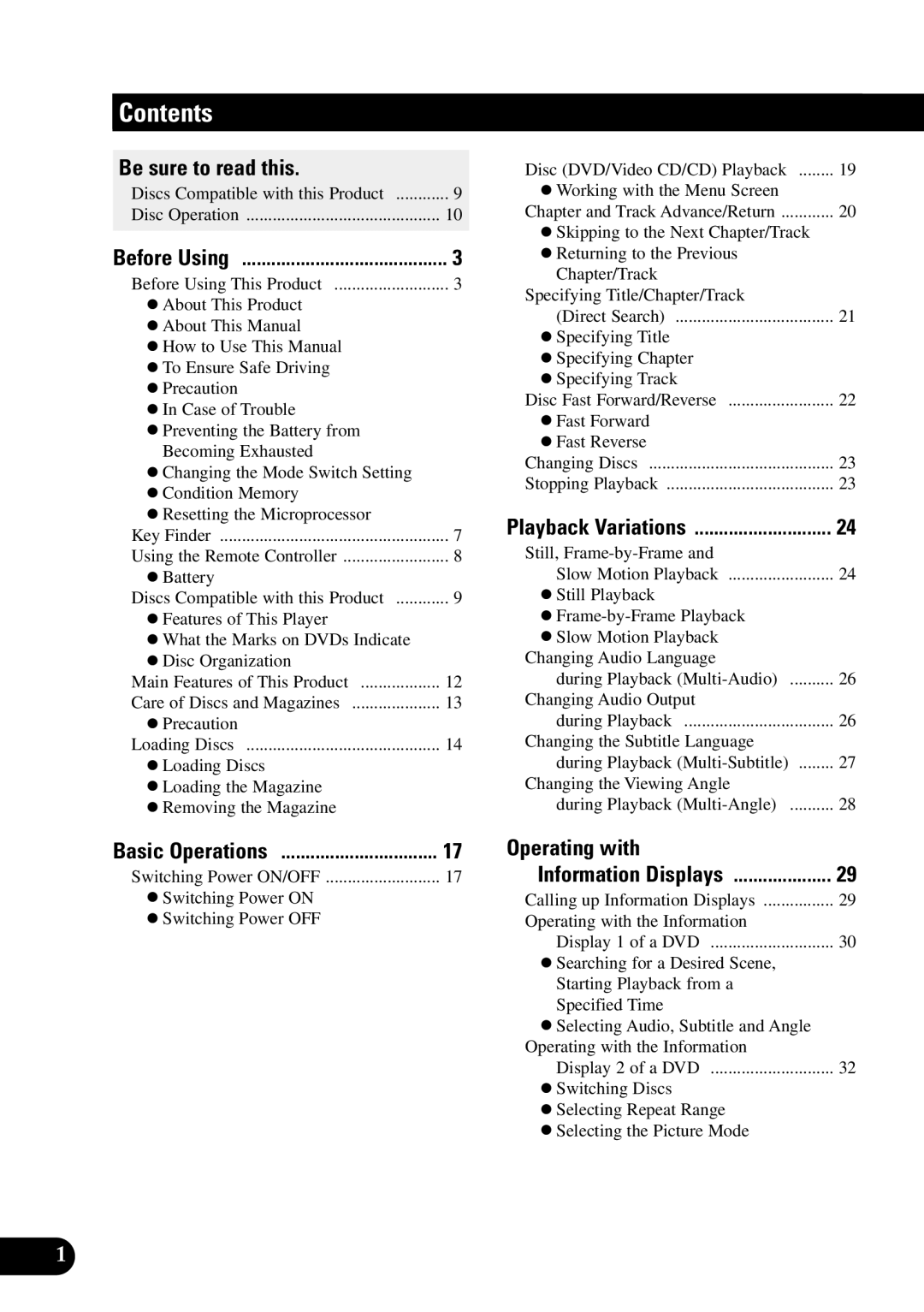 Pioneer XDV-P9II owner manual Contents 