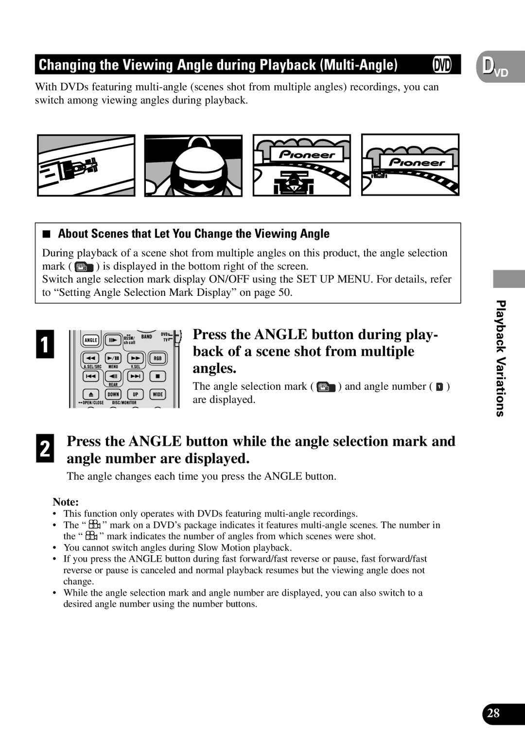 Pioneer XDV-P9II owner manual Changing the Viewing Angle during Playback Multi-Angle 