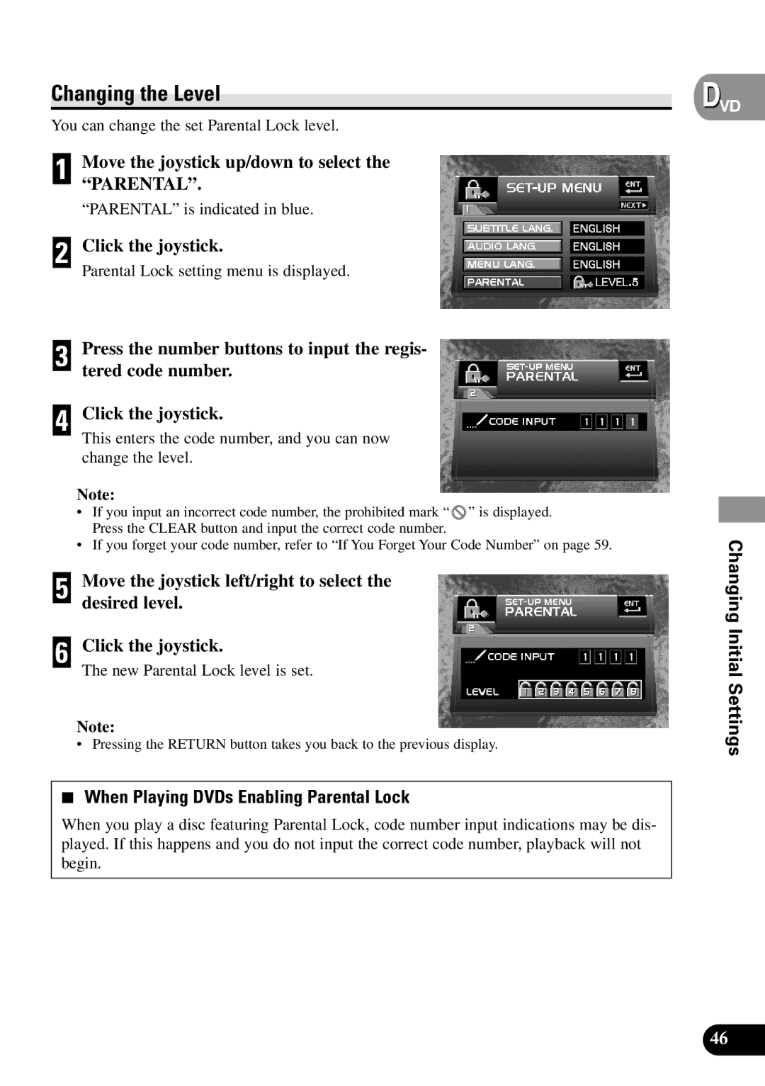 Pioneer XDV-P9II Changing the Level, When Playing DVDs Enabling Parental Lock, You can change the set Parental Lock level 