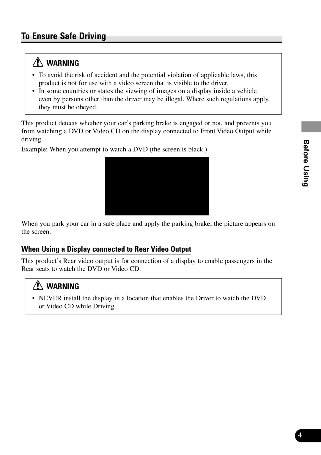 Pioneer XDV-P9II owner manual To Ensure Safe Driving, When Using a Display connected to Rear Video Output 