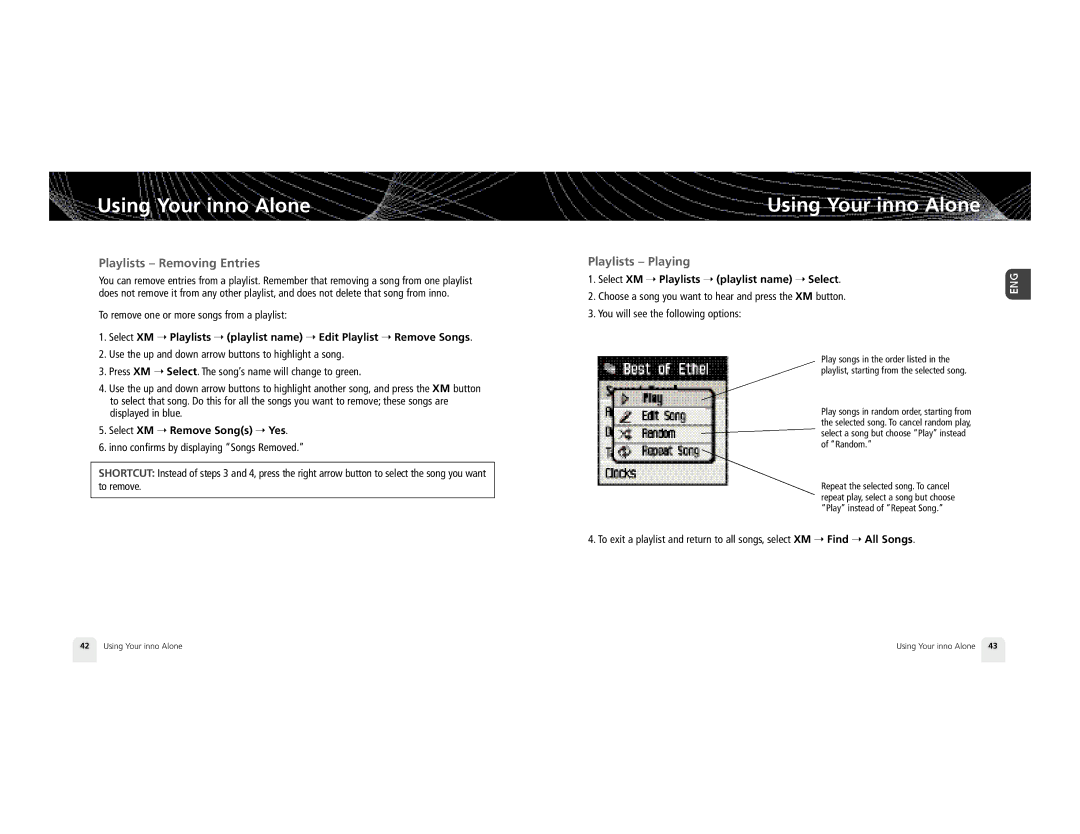 Pioneer XM2GO manual Playlists Removing Entries, Playlists Playing, To remove one or more songs from a playlist 