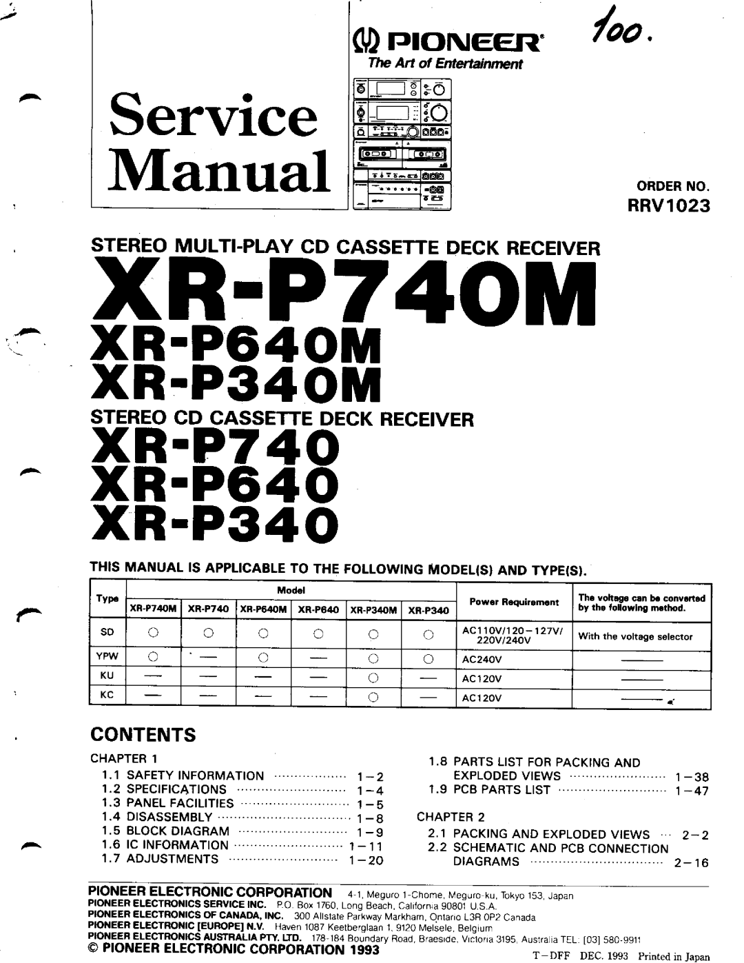 Pioneer XR-P640M, XR-P340M, XR-P740M service manual P74M 