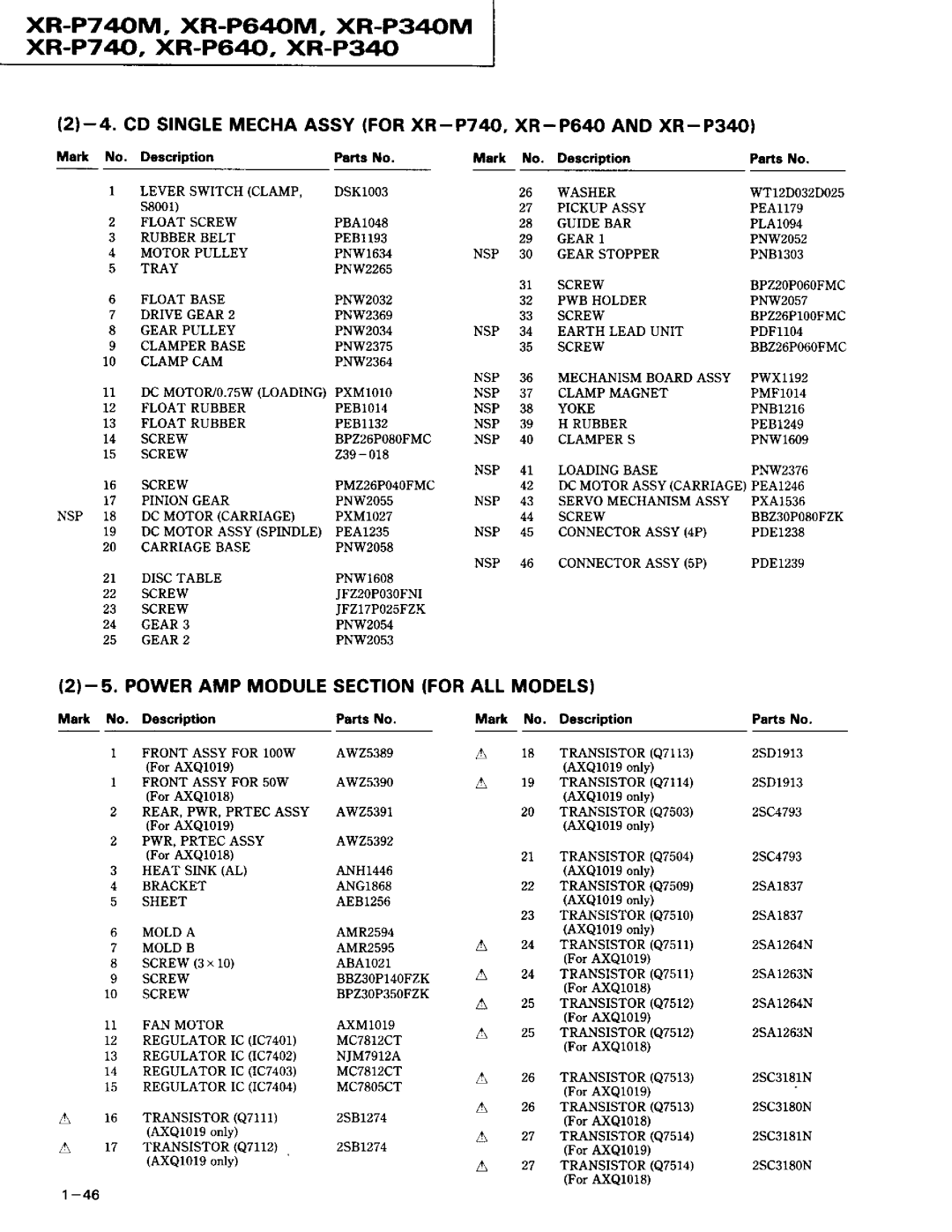 Pioneer XR-P640M, XR-P340M, XR-P740M service manual XR-P74OM, XR-P64OM, XR-P34OM xR.-P7N, XR-P64, XR-P34 