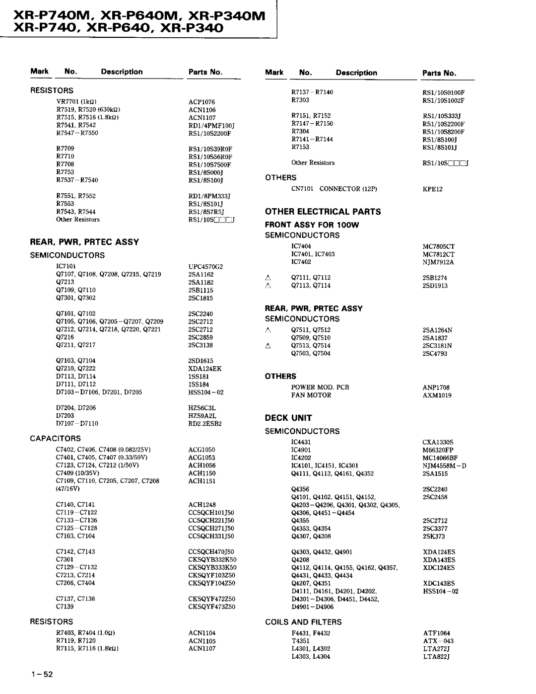 Pioneer XR-P640M XR-P74OM, XR-P64OM, XR-P34OM xR-P7 40, XR-P64, XR-P34, Deckunit, REAR,PWR,PRTECASSY Semiconductors 