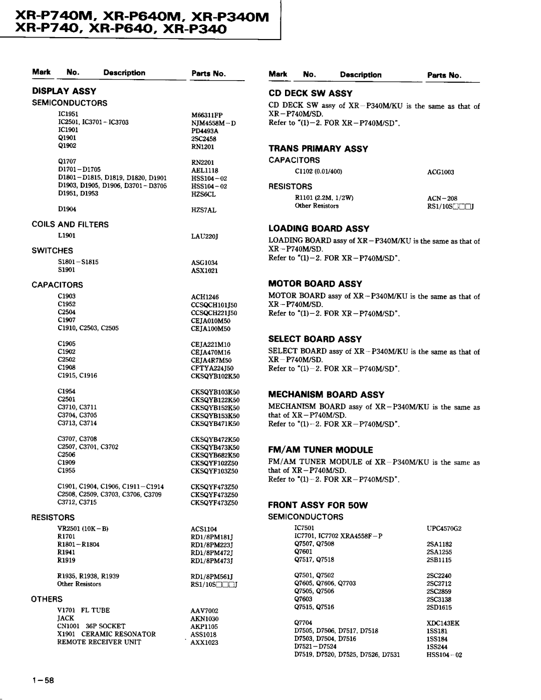 Pioneer service manual XR-P740M, XR-P640M, XR-P340M xR-P740, XR-P64, XR-P34 