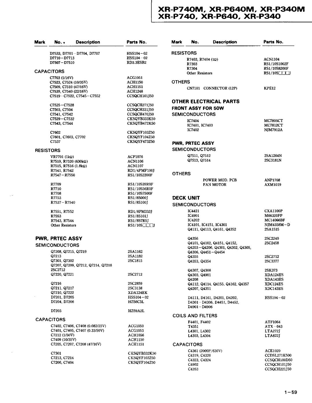 Pioneer XR-P640M, XR-P340M XR-P740M, XR-P64M, XR-P34M xR.-P7 40, XR-P64, XR-P34, Pl\R,PRTECASSY, Otherelectricalparts 