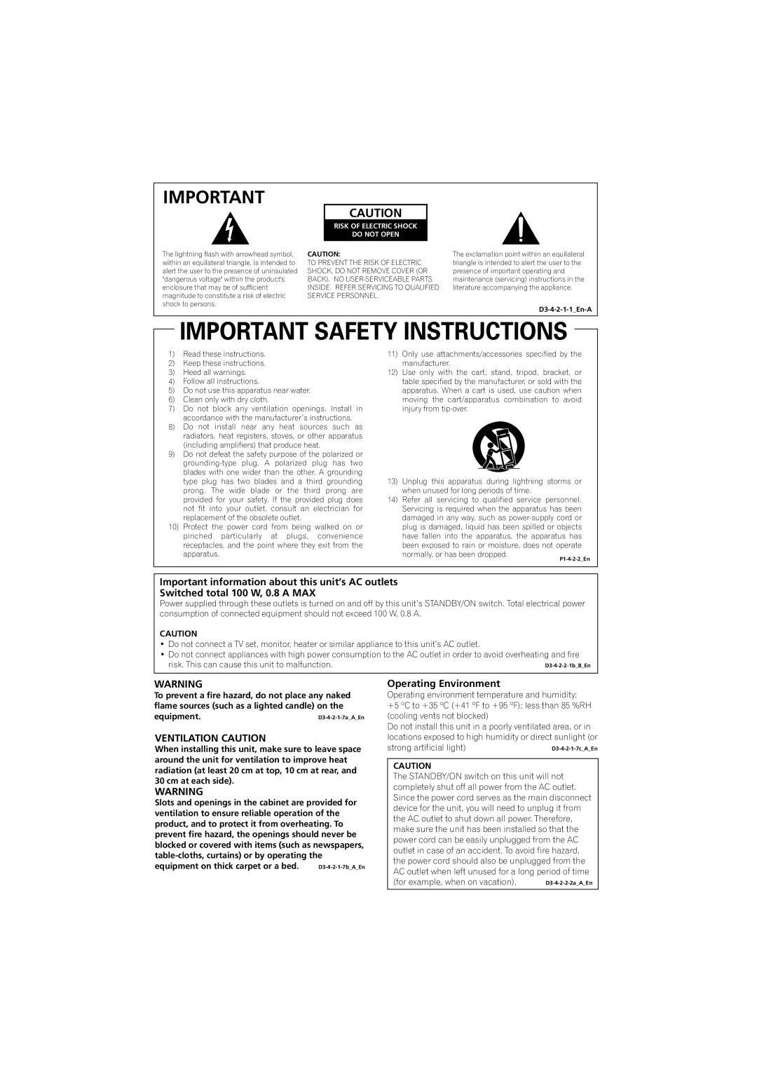 Pioneer XRB3089-A manual Ventilation Caution, Operating Environment 