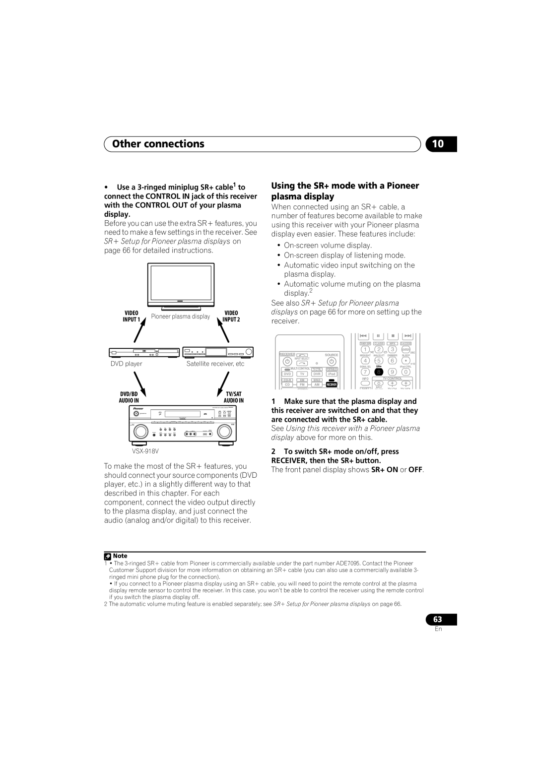 Pioneer XRB3089-A manual Using the SR+ mode with a Pioneer plasma display 