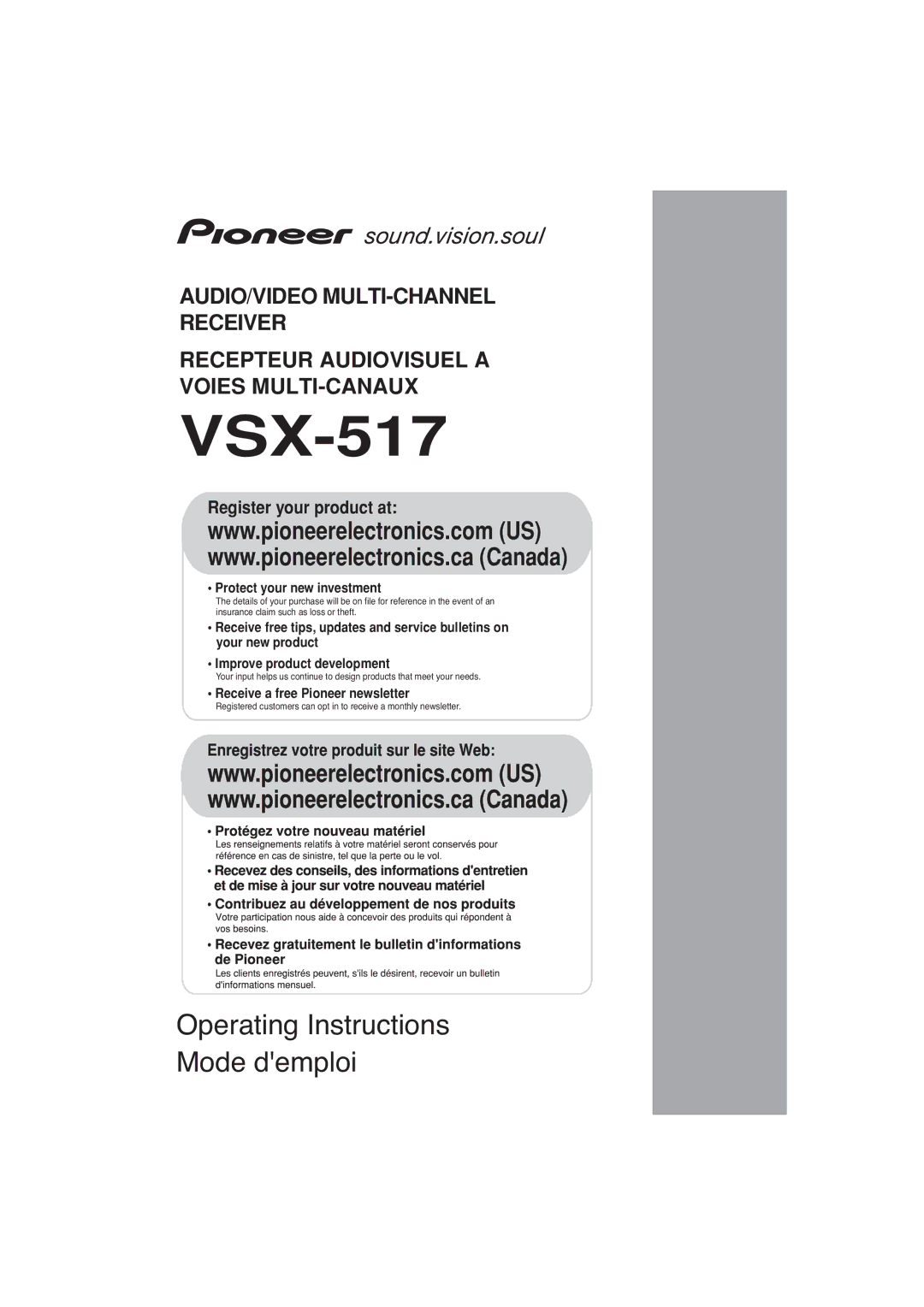 Pioneer XRE3138-A manual VSX-517 