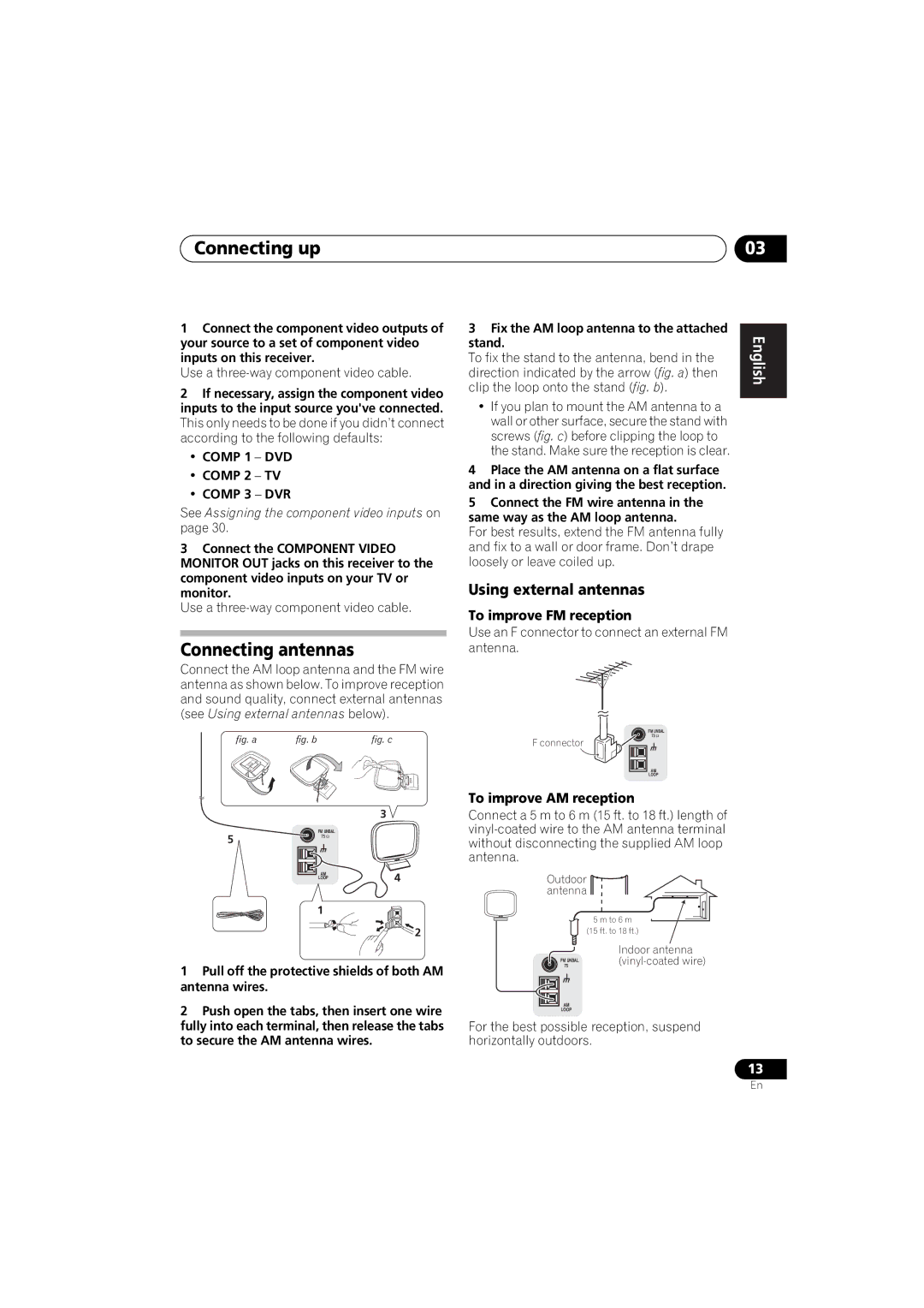 Pioneer XRE3138-A manual Connecting antennas, Using external antennas, To improve FM reception, To improve AM reception 