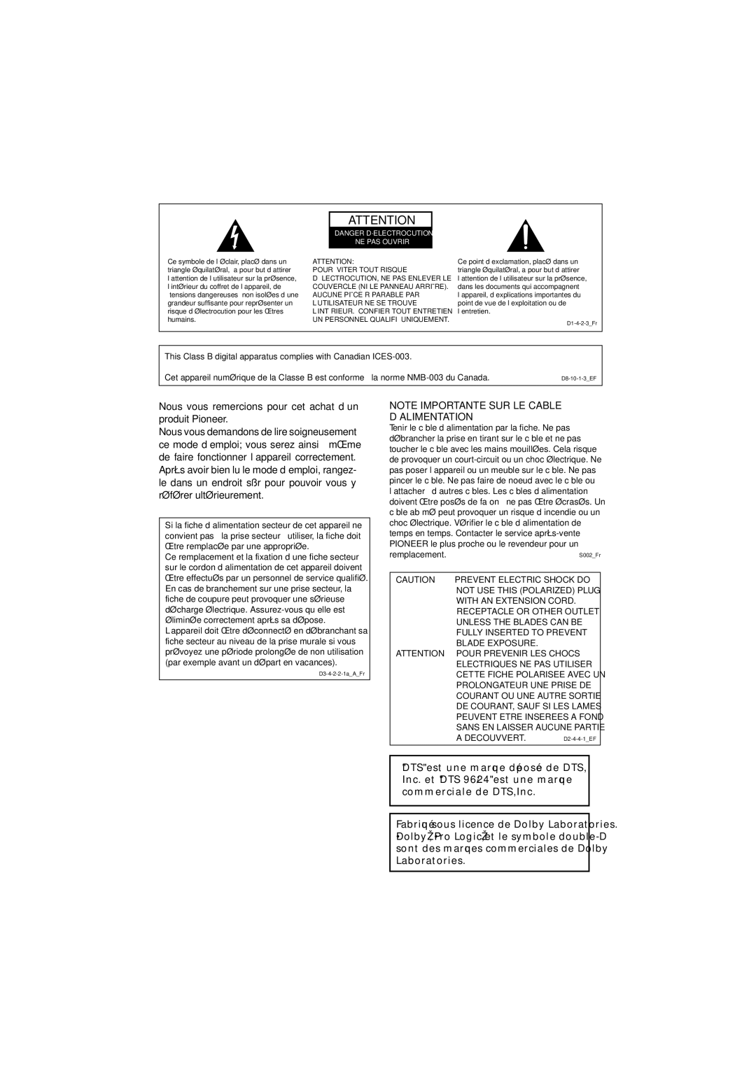 Pioneer XRE3138-A manual Laboratories 