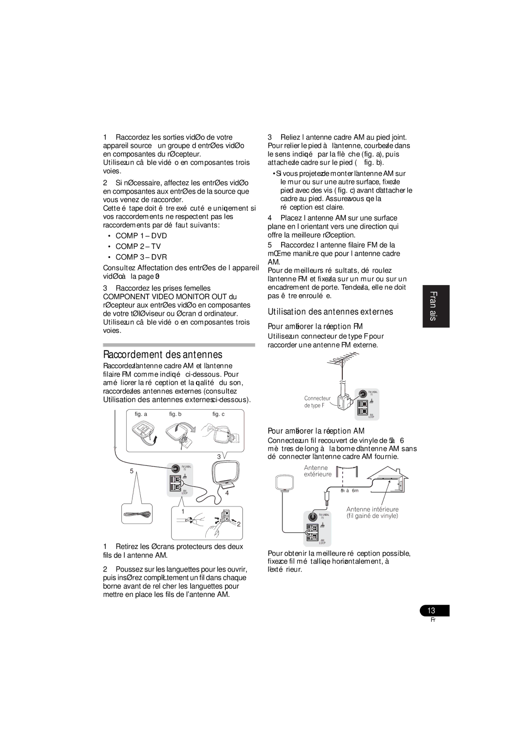 Pioneer XRE3138-A manual Raccordement des antennes, Deutsch, Pour améliorer la réception AM 