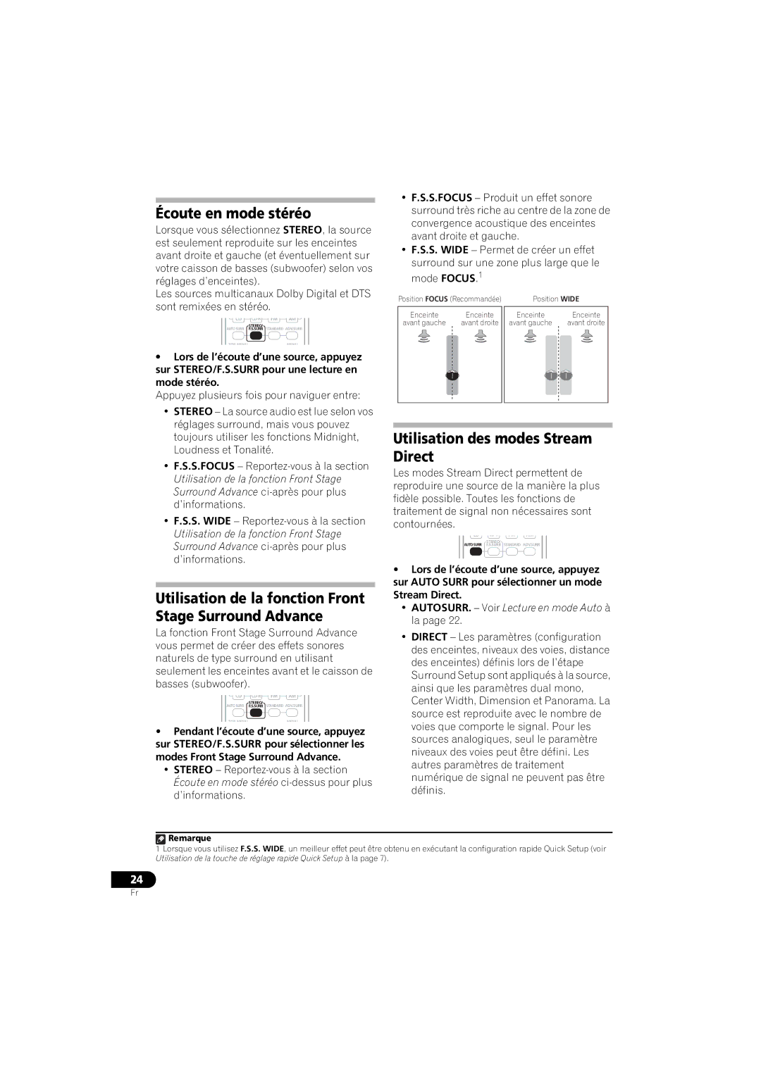 Pioneer XRE3138-A manual Écoute en mode stéréo, Utilisation des modes Stream Direct 