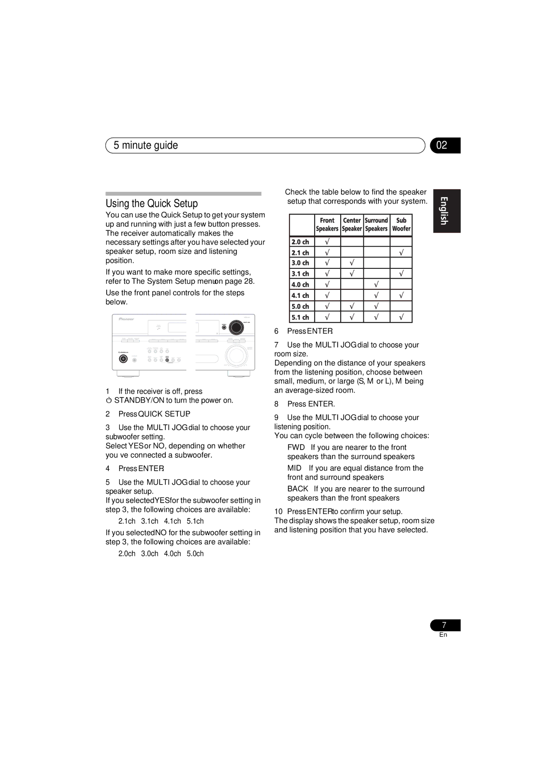 Pioneer XRE3138-A manual Minute guide Using the Quick Setup 