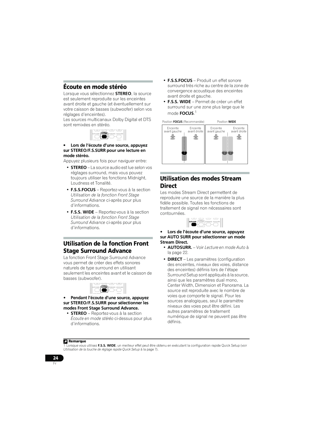 Pioneer XRE3138-A manual Écoute en mode stéréo, Utilisation des modes Stream Direct 