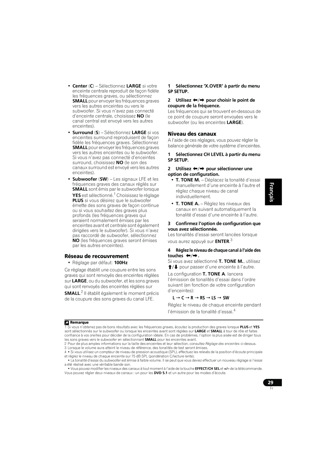 Pioneer XRE3138-A manual Réseau de recouvrement, Niveau des canaux, Deutsch Français Italiano Nederlands Español 