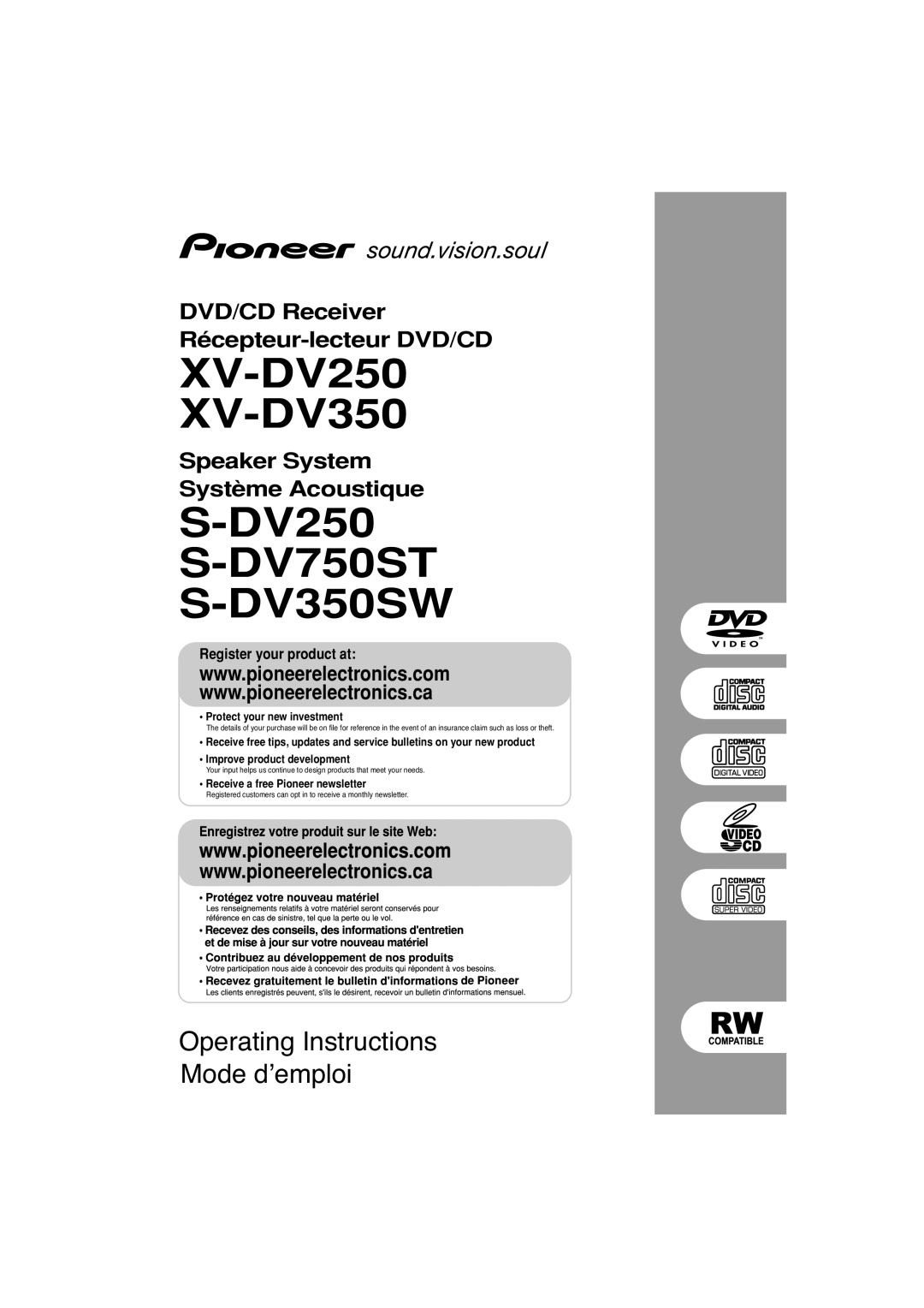 Pioneer XV-DV250 operating instructions DV750ST DV350SW 