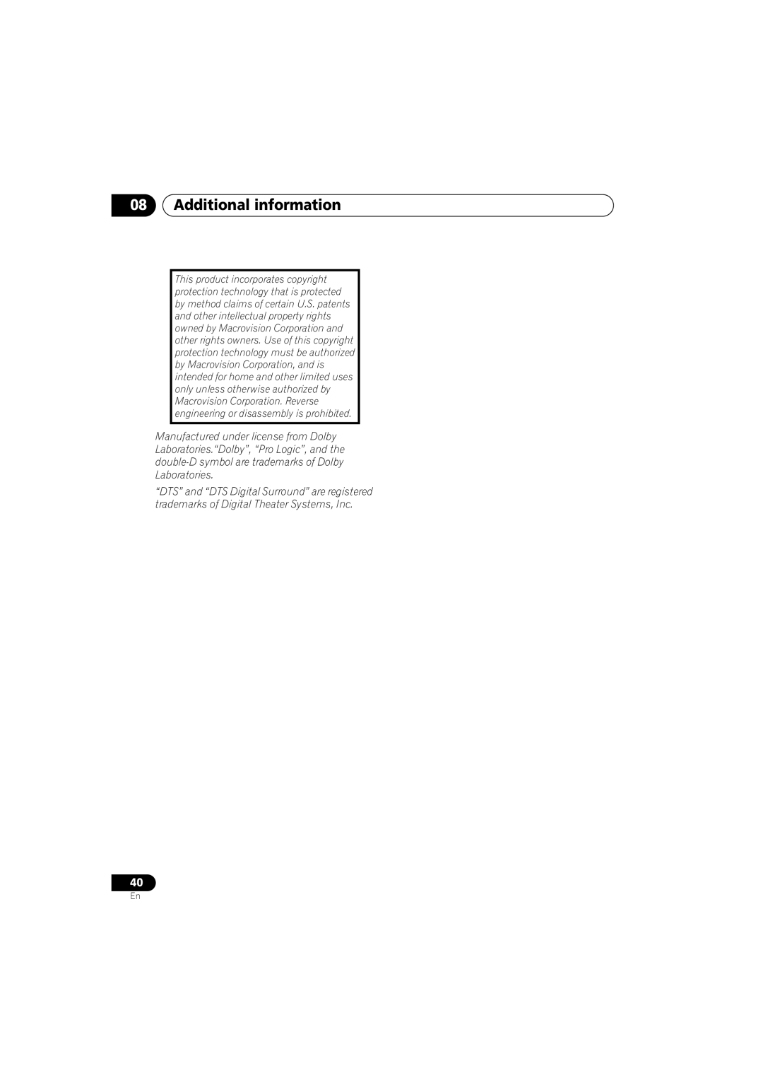 Pioneer XV-DV250 operating instructions Additional information 