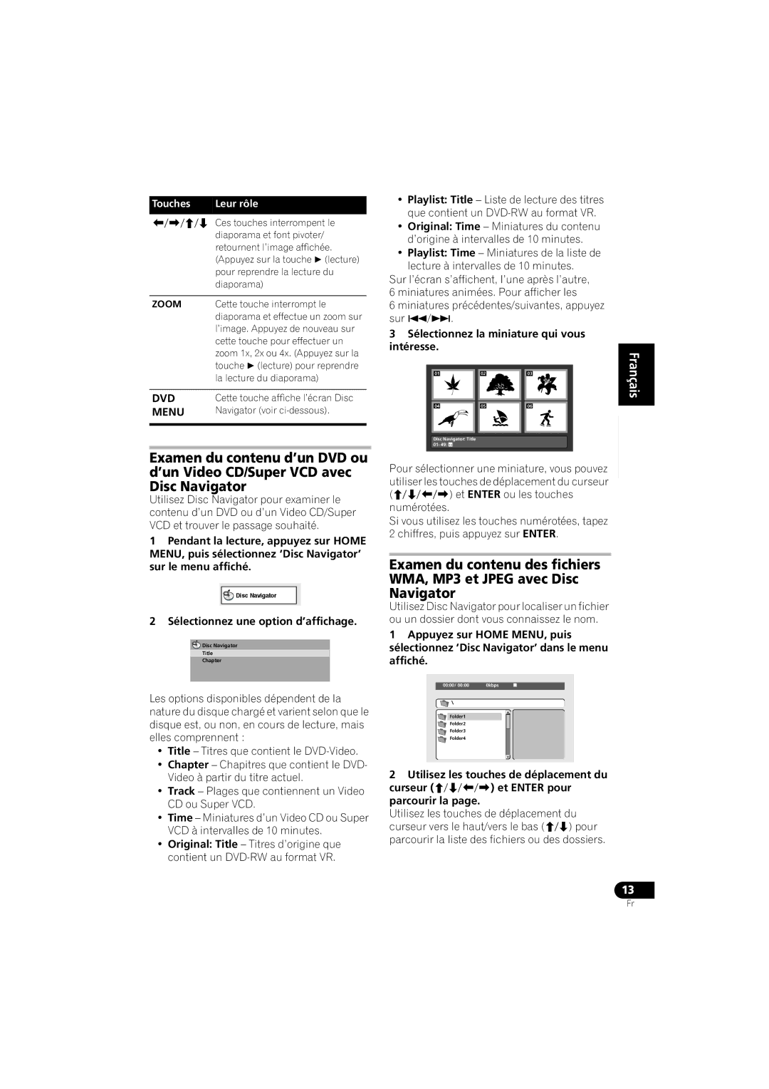 Pioneer XV-DV250 operating instructions Sélectionnez une option d’affichage, Miniatures animées. Pour afficher les 