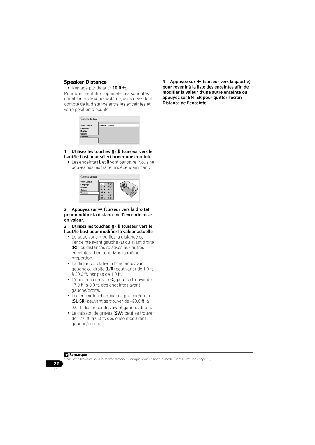 Pioneer XV-DV250 operating instructions Speaker Distance 