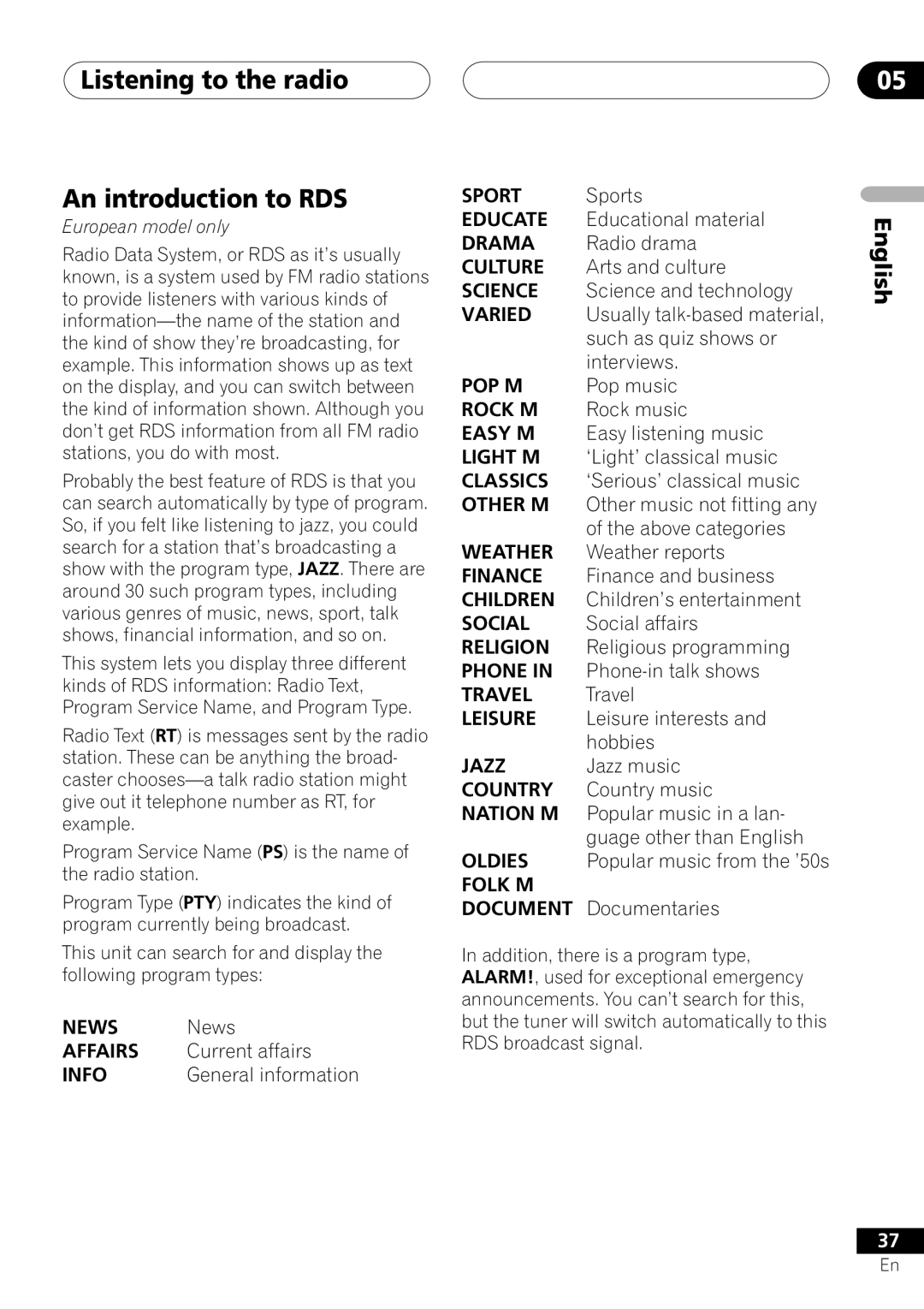 Pioneer S-DV303, XV-DV303 Listening to the radio An introduction to RDS, News, Current affairs, General information 