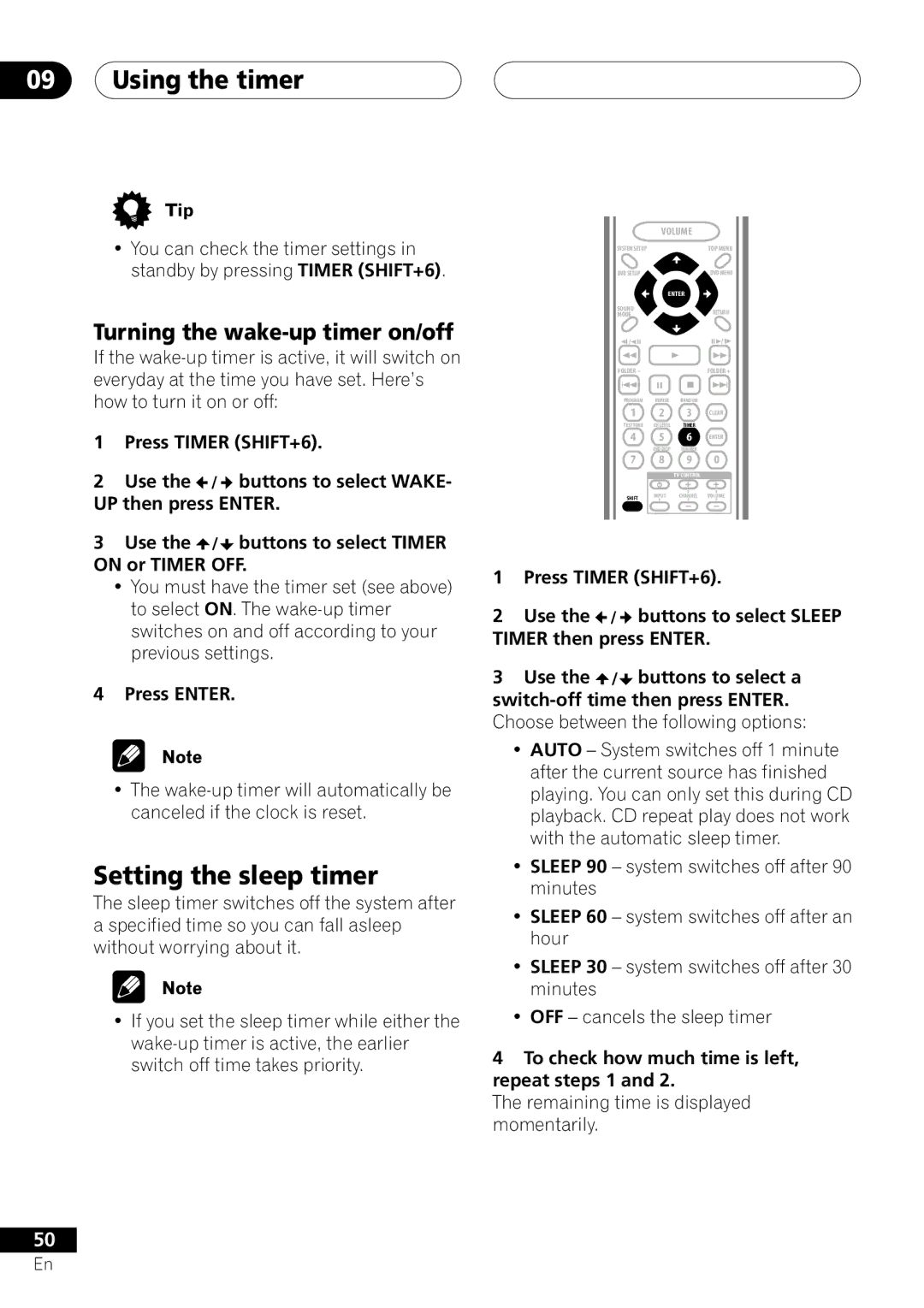 Pioneer XV-DV303, S-DV303 Using the timer, Setting the sleep timer, Turning the wake-up timer on/off, Press Enter 