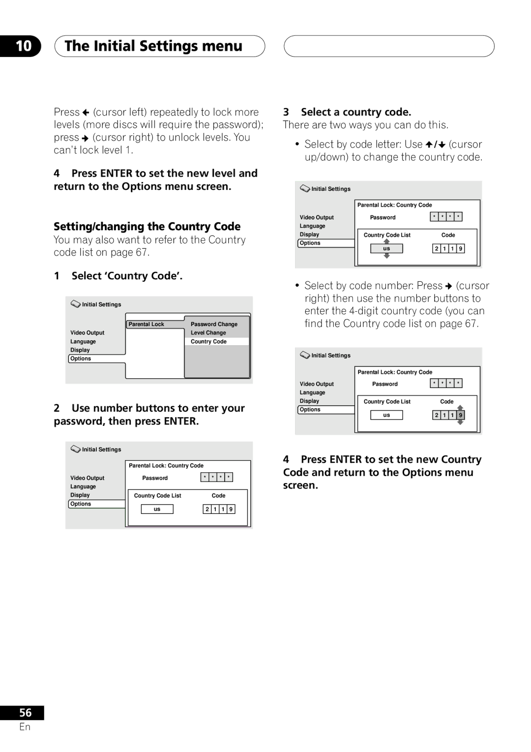 Pioneer XV-DV303, S-DV303 Setting/changing the Country Code, You may also want to refer to the Country code list on 