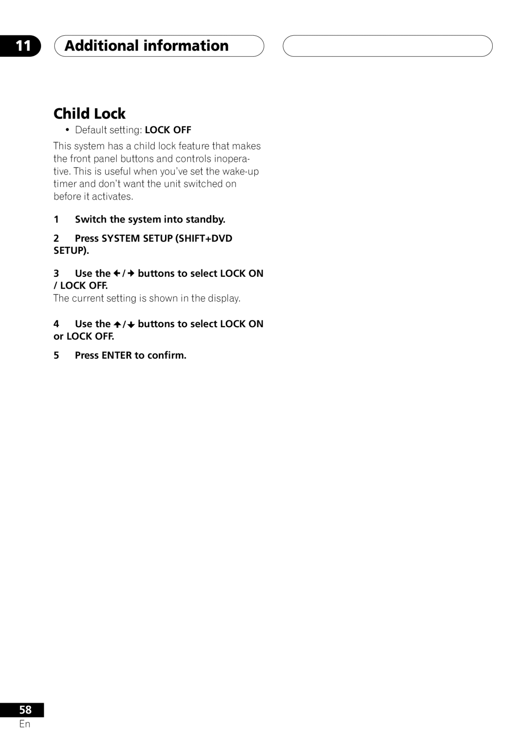 Pioneer XV-DV303, S-DV303 operating instructions Additional information Child Lock 