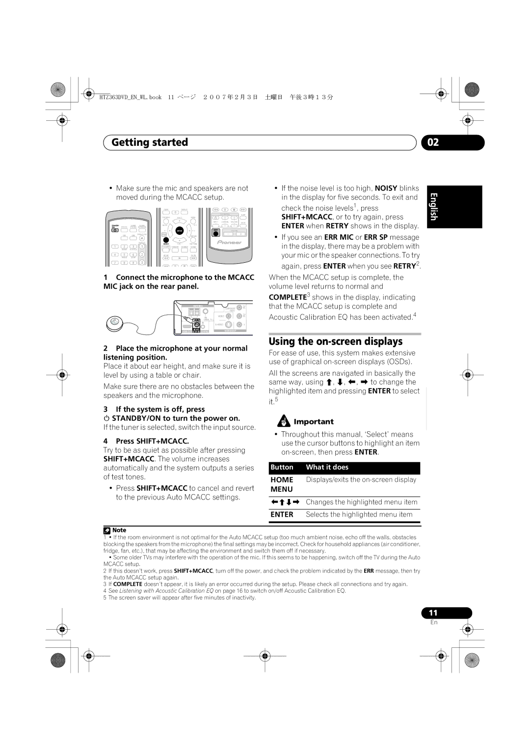 Pioneer XV-DV363 manual Getting started, Using the on-screen displays, Button What it does, Menu 