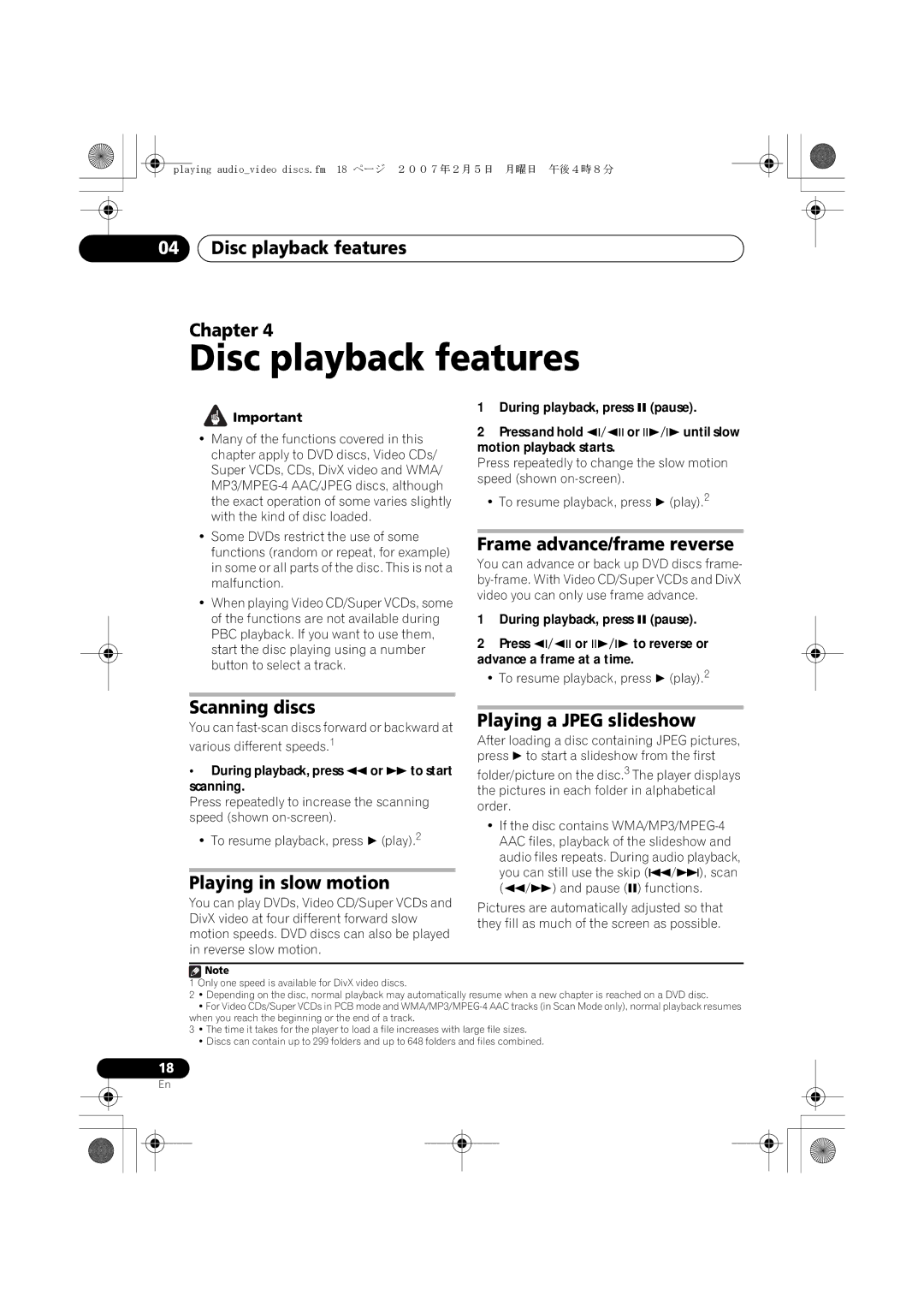 Pioneer XV-DV363 manual Disc playback features 