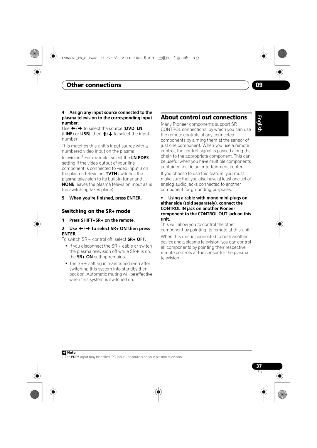 Pioneer XV-DV363 manual About control out connections, Switching on the SR+ mode, Number, When youre finished, press Enter 