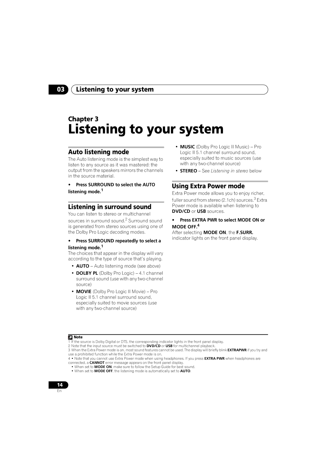 Pioneer XV-DV370, DCS-370 manual Listening to your system Chapter, Auto listening mode, Listening in surround sound 