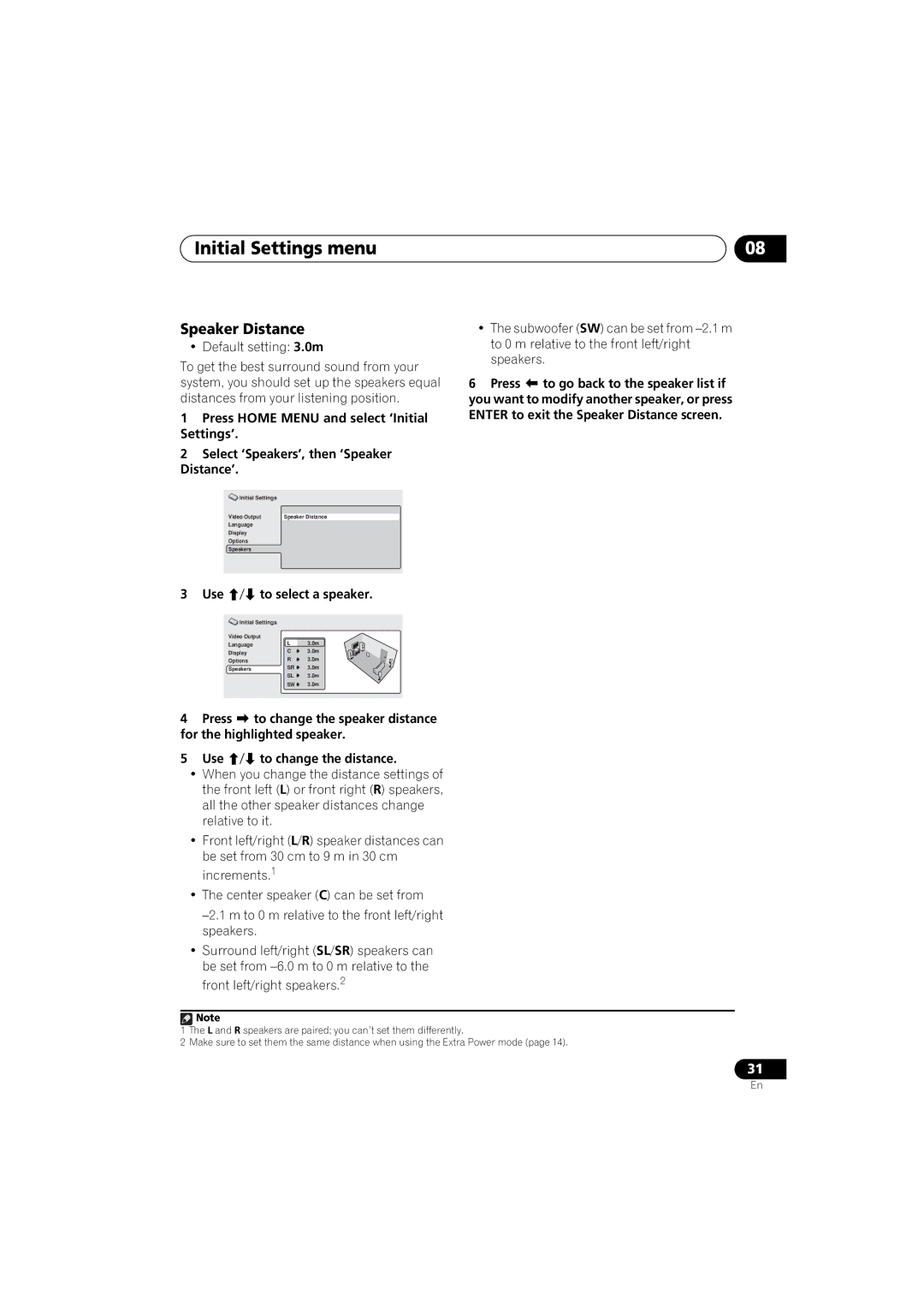 Pioneer DCS-370, XV-DV370 manual Speaker Distance, Use / to select a speaker 