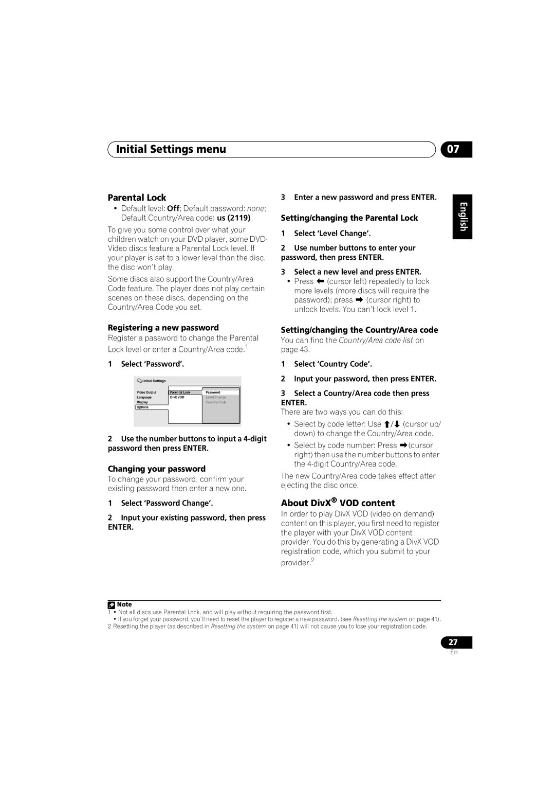 Pioneer XV-DV434, S-DV434SW, S-DV333, S-DV434ST, XV-DV333 manual Parental Lock, About DivX VOD content 