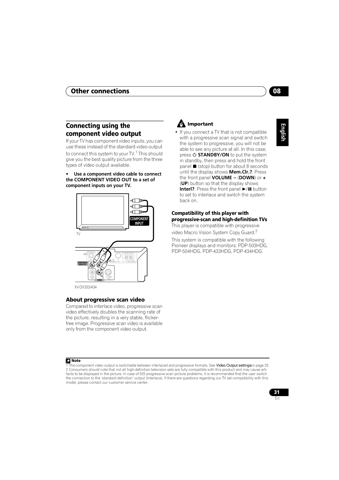 Pioneer S-DV434SW, XV-DV434, S-DV333, S-DV434ST, XV-DV333 manual About progressive scan video 