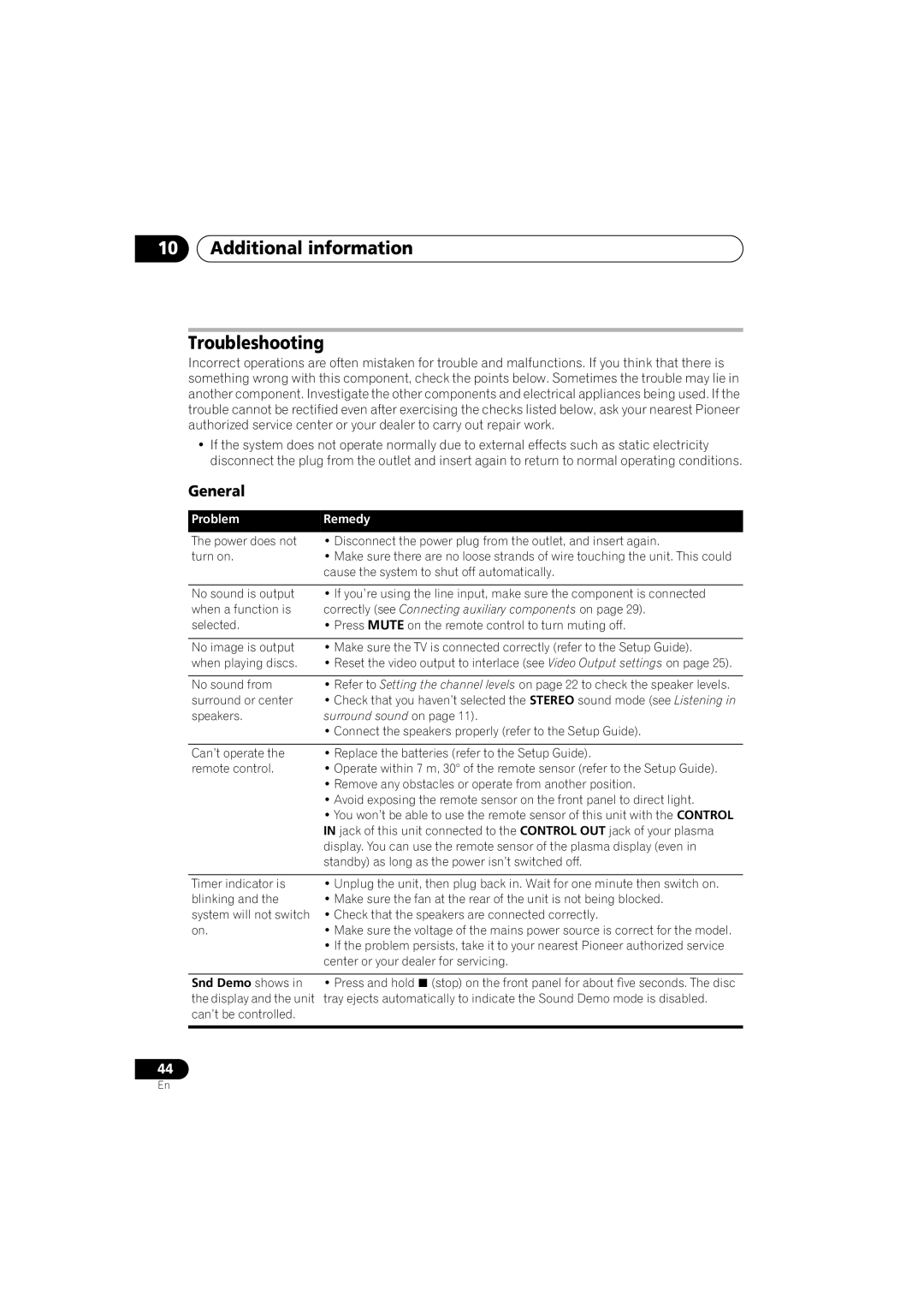 Pioneer S-DV333, XV-DV434, S-DV434SW, S-DV434ST, XV-DV333 manual Additional information Troubleshooting, General 