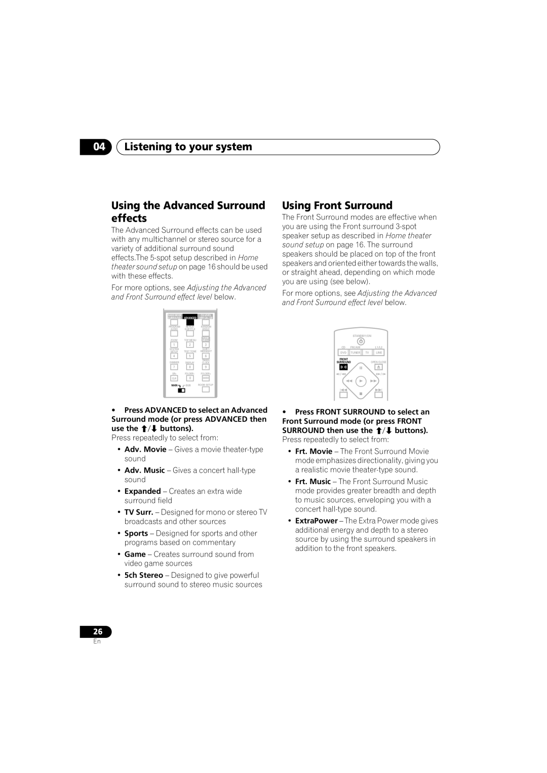 Pioneer S-DV740, XV-DV440, S-DV440, XV-DV740 Using Front Surround, Use the buttons, Press repeatedly to select from 