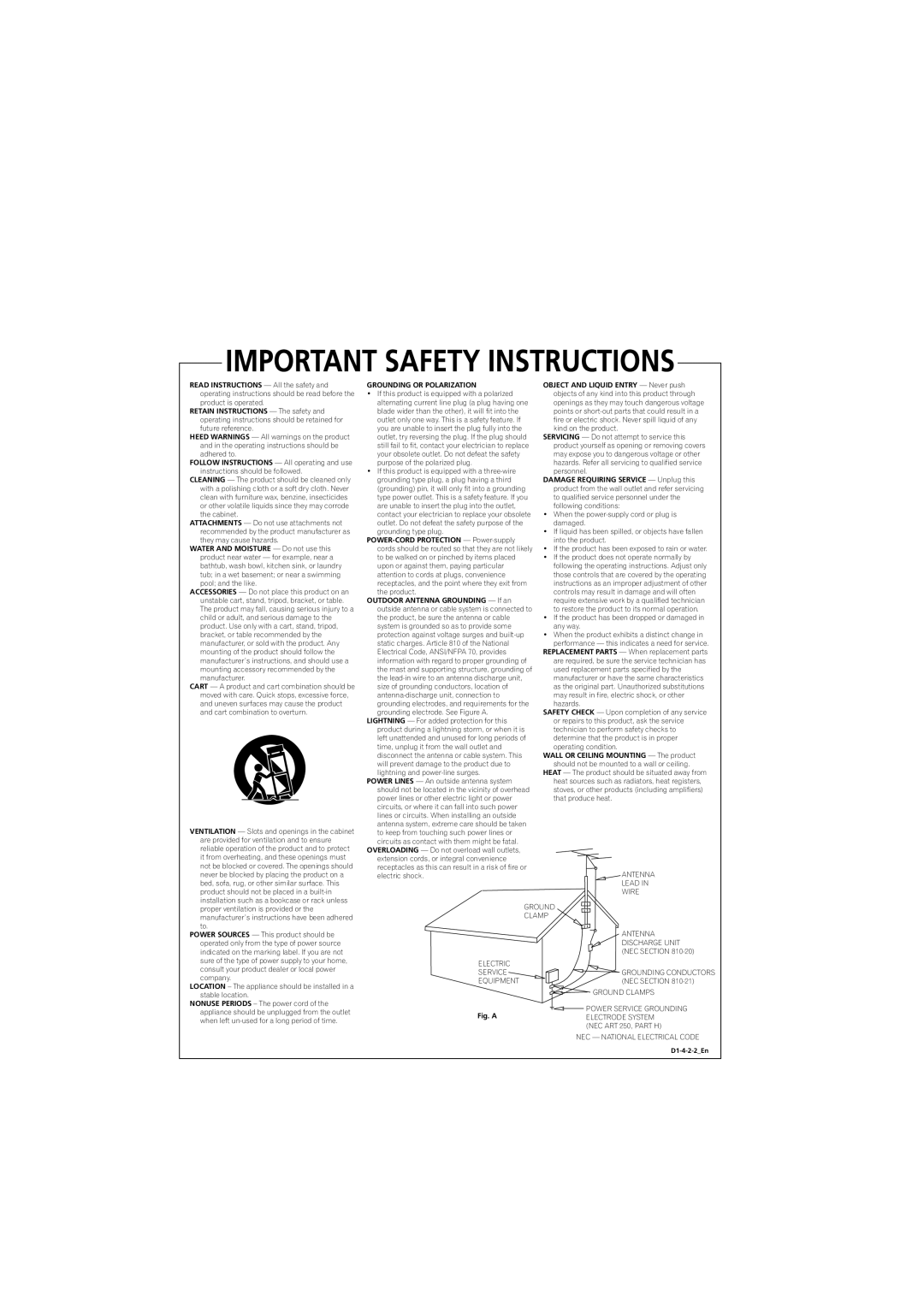 Pioneer XV-DV740, XV-DV440, S-DV440, S-DV740 operating instructions Grounding or Polarization 