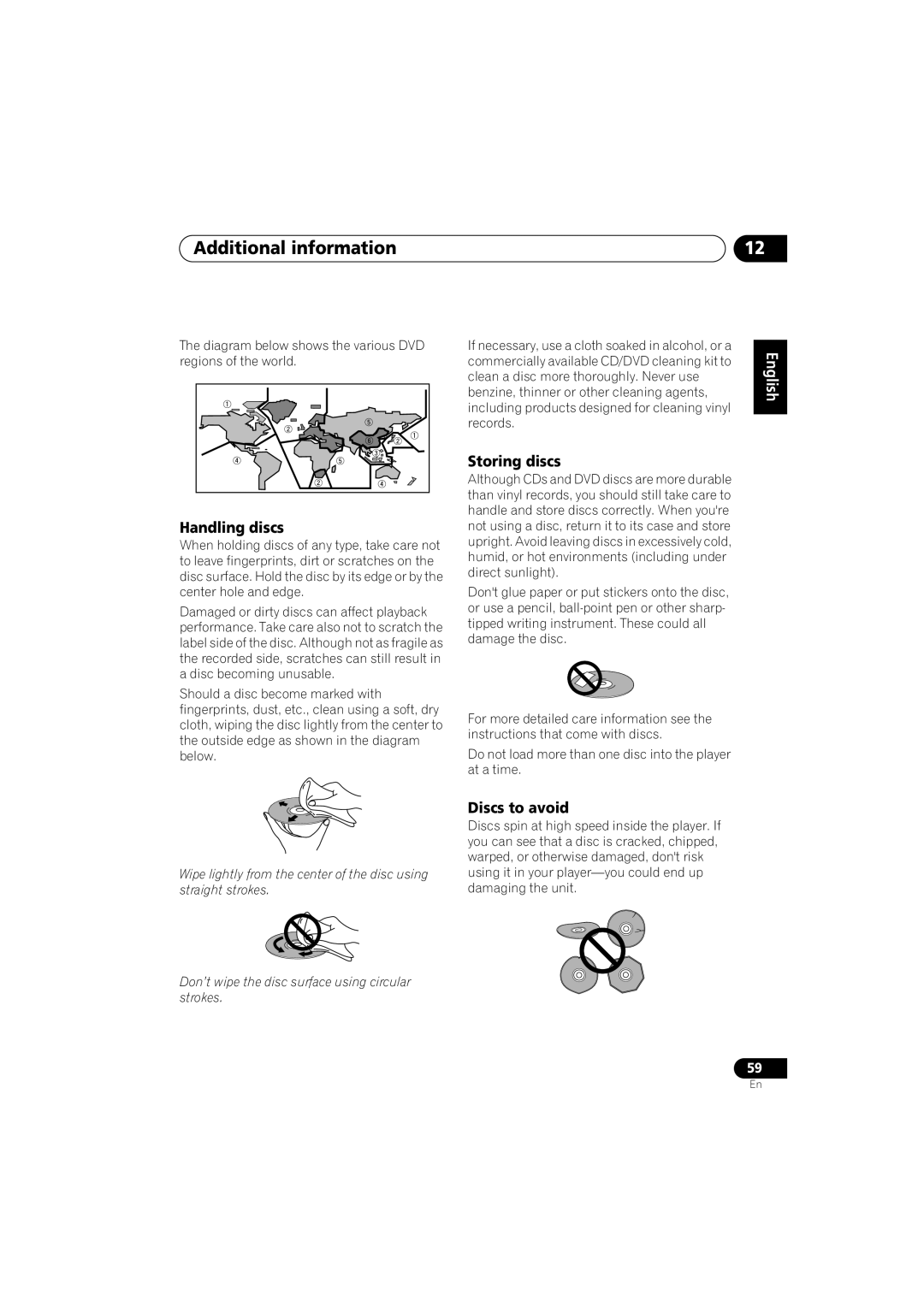 Pioneer XV-DV740, XV-DV440, S-DV440, S-DV740 operating instructions Handling discs, Storing discs, Discs to avoid 