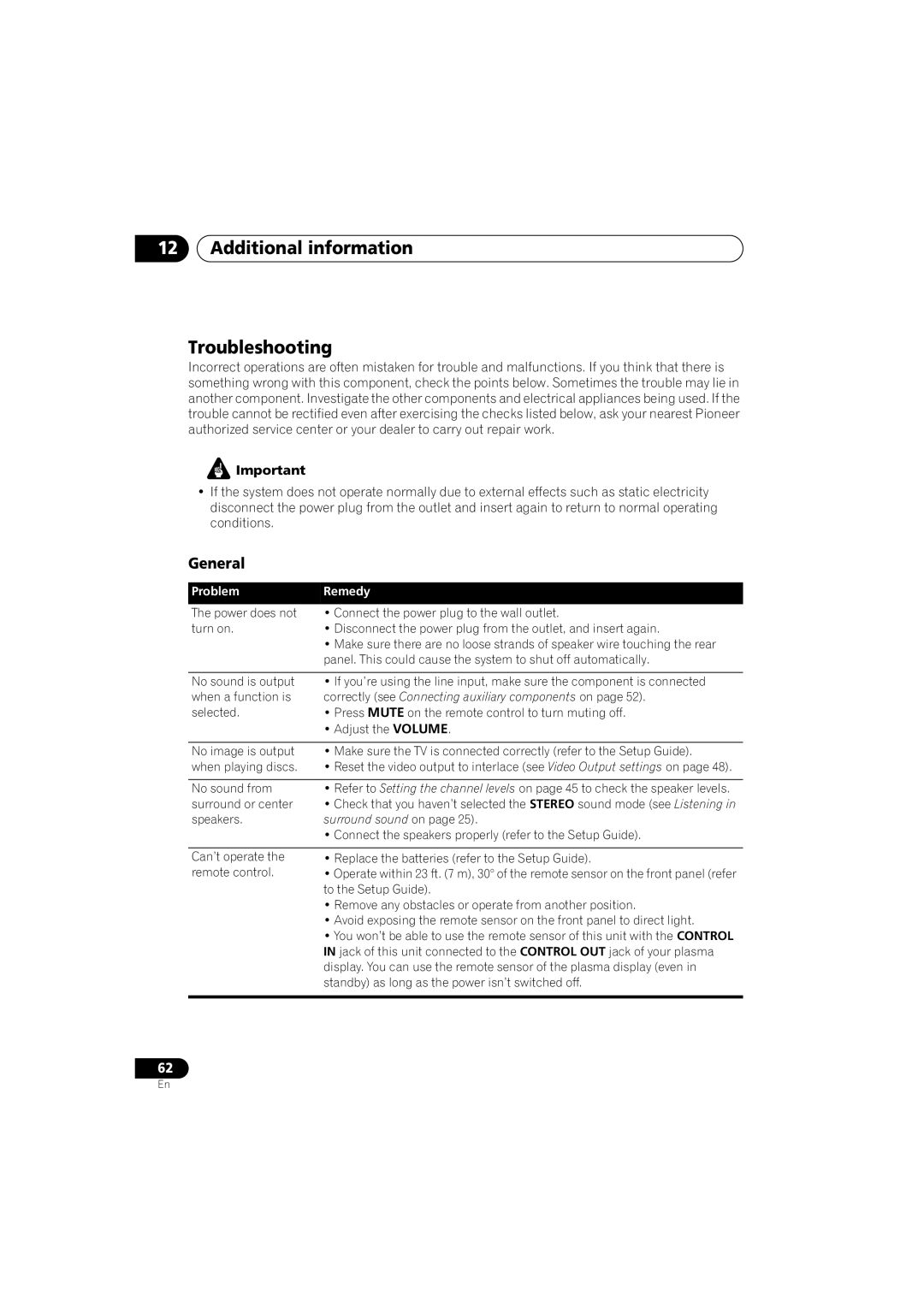 Pioneer S-DV740, XV-DV440, S-DV440, XV-DV740 operating instructions Additional information Troubleshooting, General 