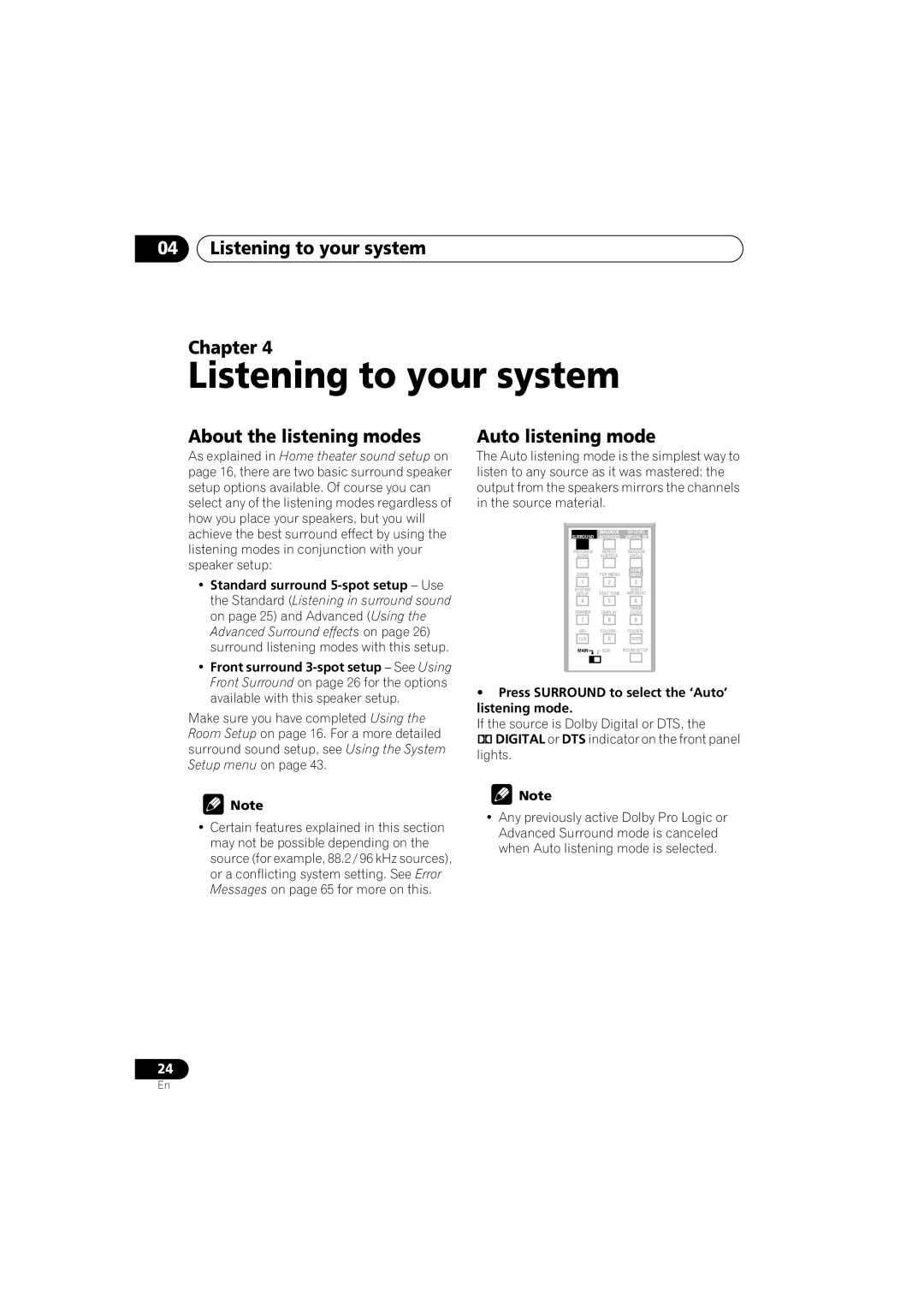 Pioneer XV-DV440, S-DV440, S-DV740 Listening to your system Chapter, About the listening modes, Auto listening mode 