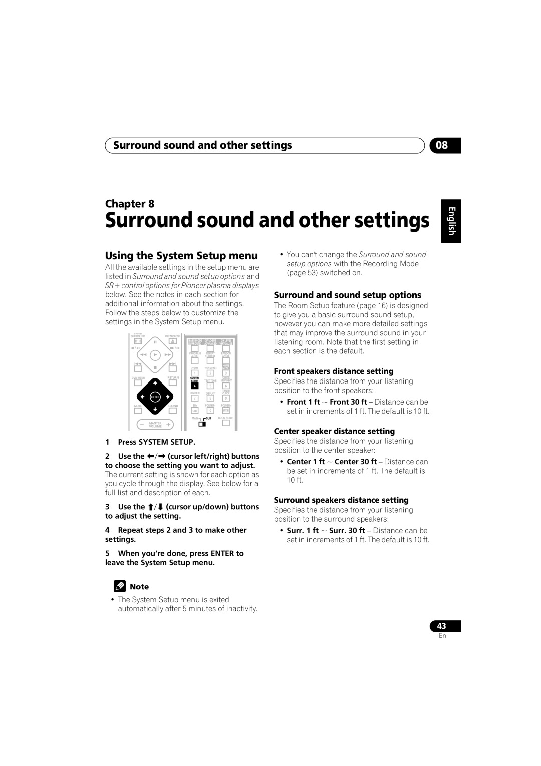 Pioneer XV-DV740 Surround sound and other settings Chapter, Using the System Setup menu, Surround and sound setup options 