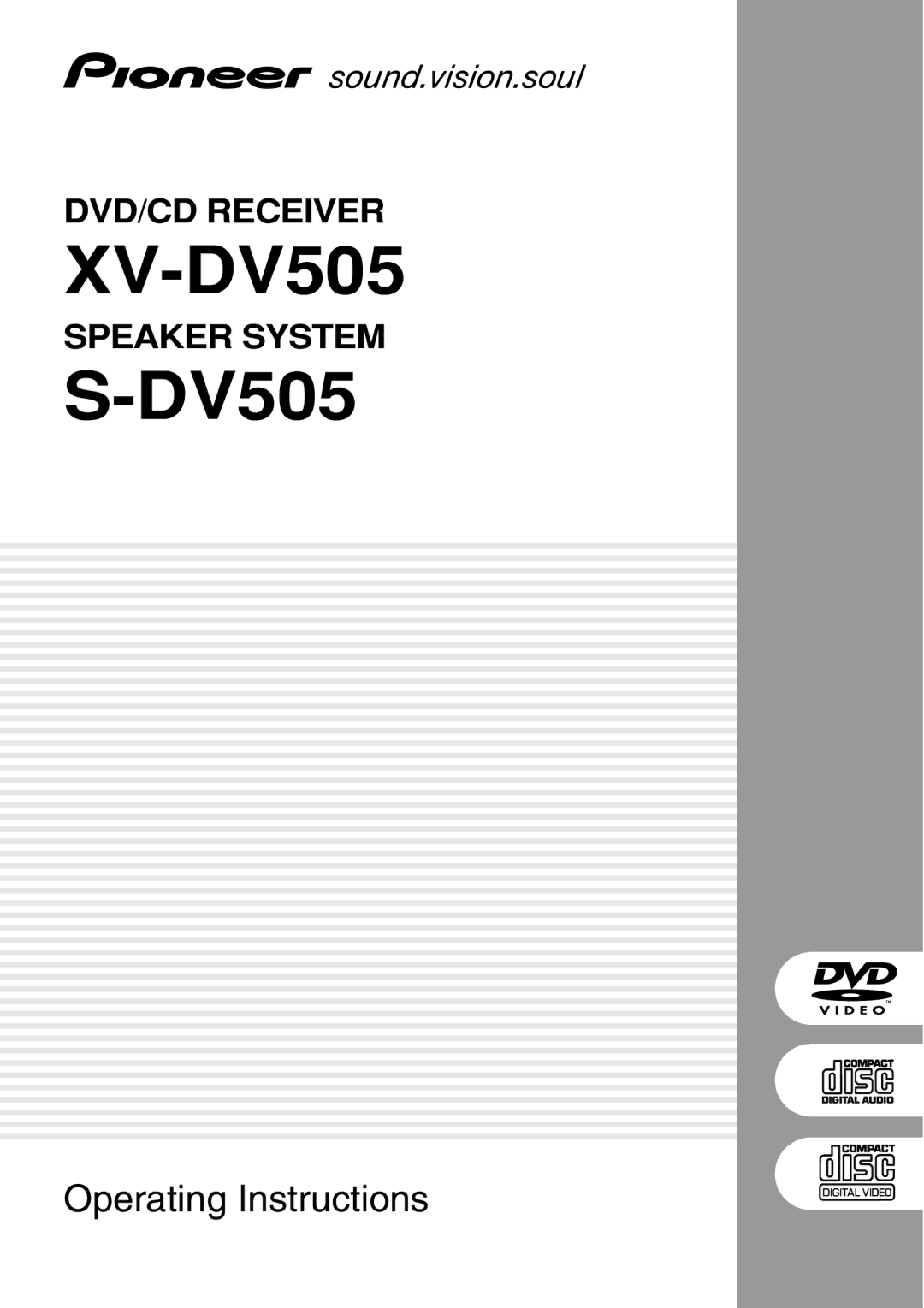 Pioneer S-DV505 manual XV-DV505 