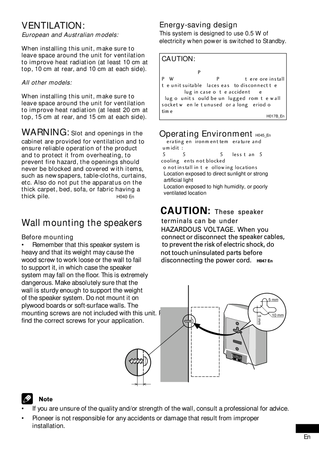 Pioneer S-DV505, XV-DV505 manual Ventilation, Before mounting 