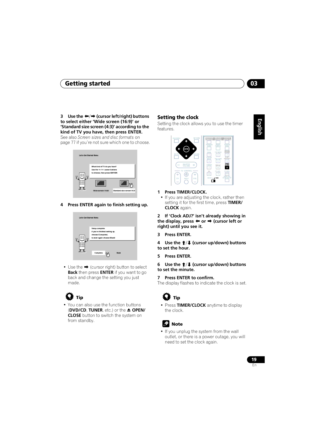 Pioneer XW-DV1WS, XV-DV525, XW-DV525 Getting started, Press Enter again to finish setting up, Tip, Press Enter to confirm 