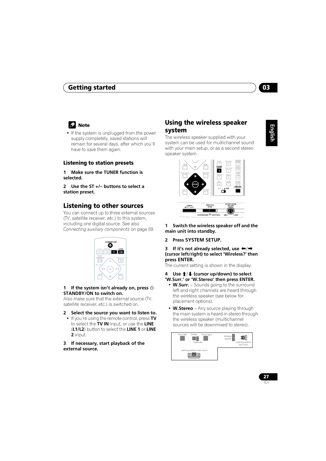 Pioneer XW-DV1WS manual Listening to other sources, Listening to station presets, Select the source you want to listen to 