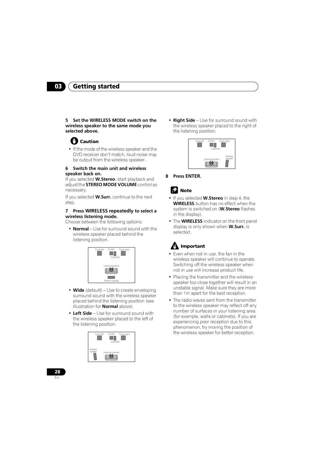 Pioneer XV-DV525, XW-DV525, S-DV525, XW-DV1WS manual Switch the main unit and wireless speaker back on, Press Enter 