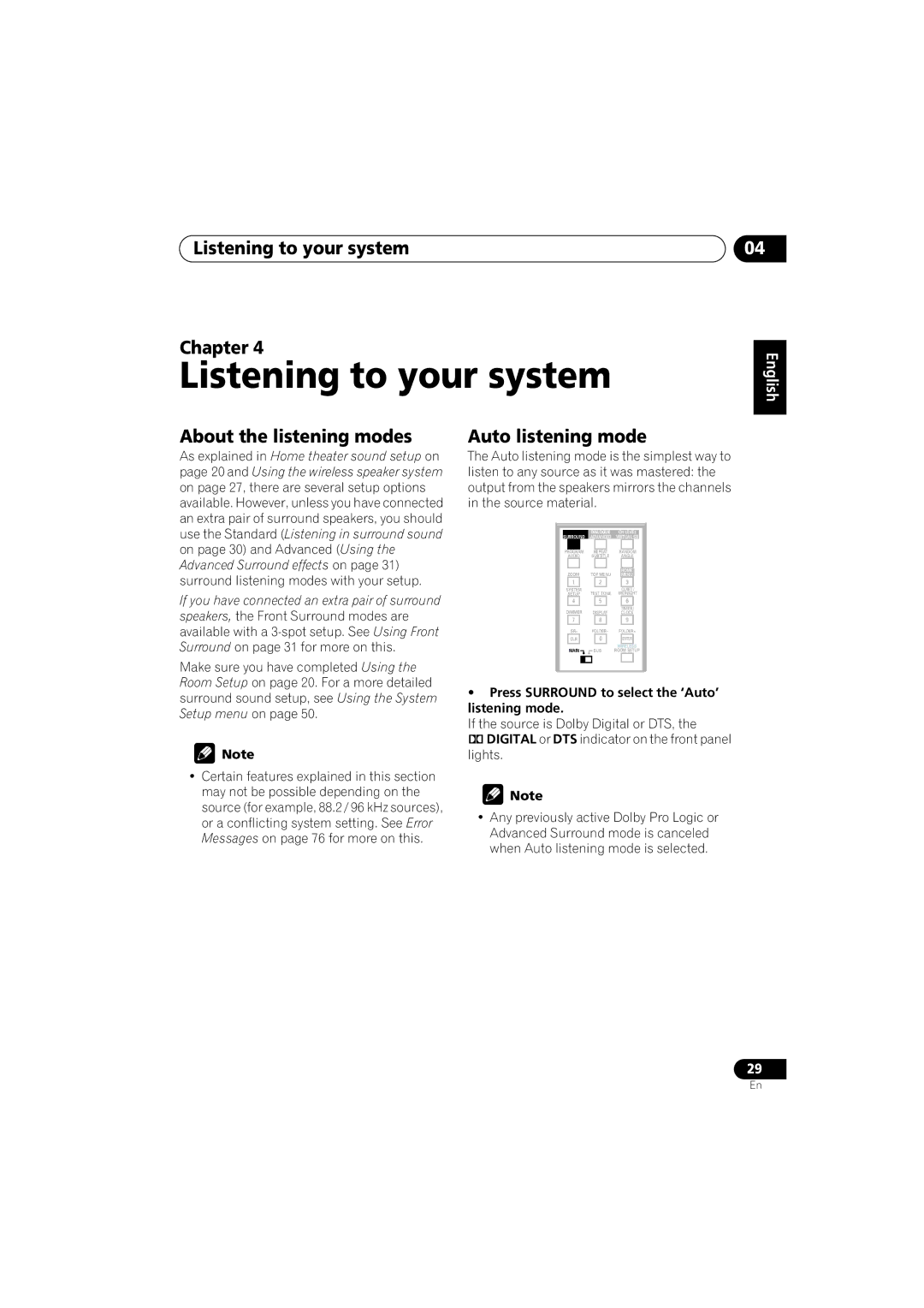 Pioneer XW-DV525, XV-DV525, S-DV525 Listening to your system Chapter, About the listening modes, Auto listening mode 